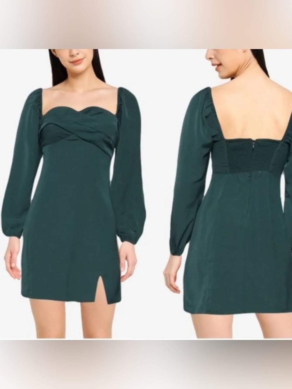 Abercrombie & Fitch Forest Green Puff Sleeve Mini Dress